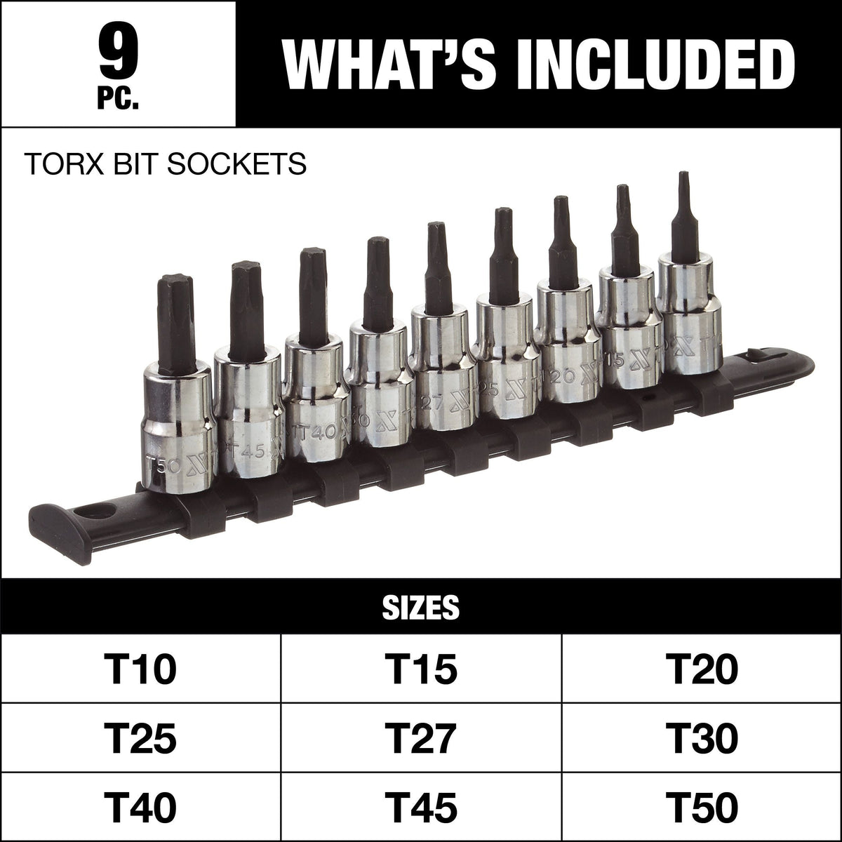 Star-drive Bit Socket Set, Heat Treated, 9-pc