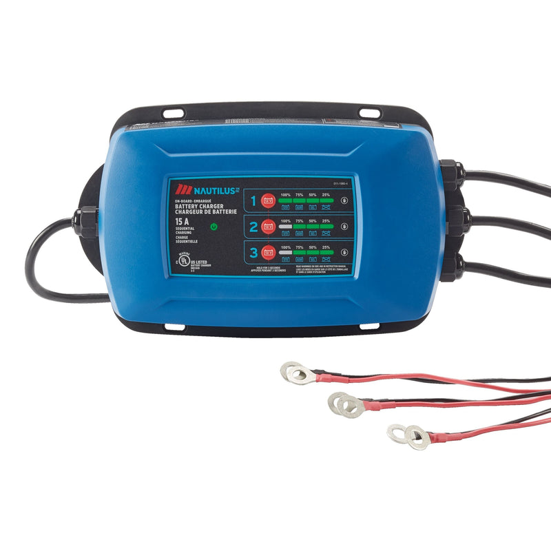 Nautilus 3-Bank Onboard Smart Battery Charger/Maintainer, Fully Automatic, 15-Amp, 12V T1505