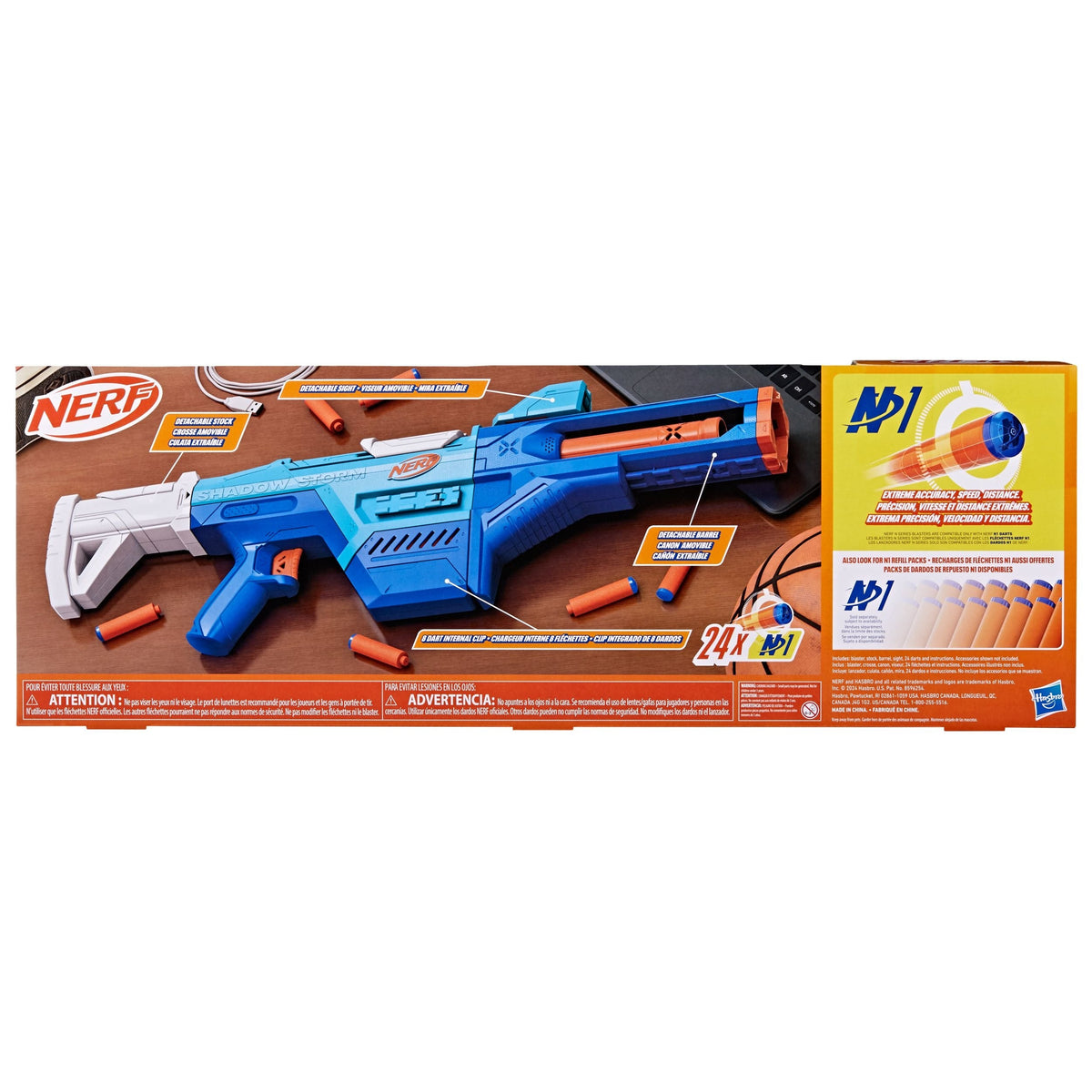 N Series Shadow Storm Dart Blaster, 6-in-1 Customization, Includes 24-Darts, Ages 8+