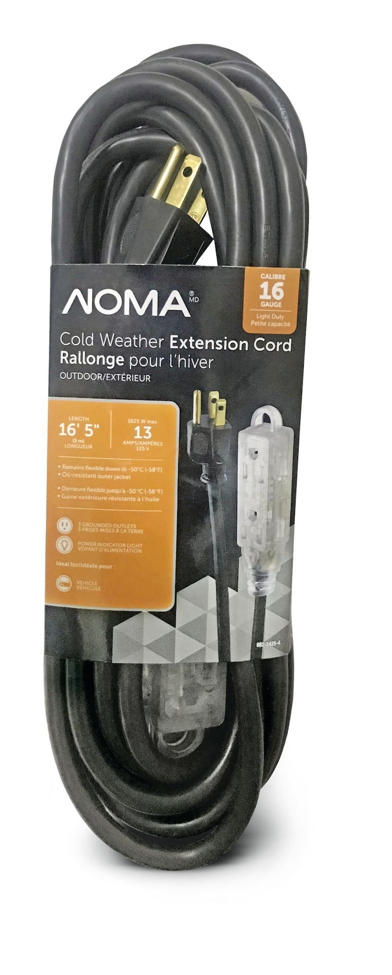 16/3 Extreme Cold Weather Outdoor Extension Cord with Lighted End, Flexible, Black W3205