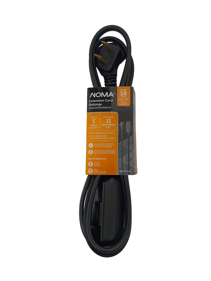 5' 16/2 Light Duty Extension Cord with 3 Outlets, Black V2747