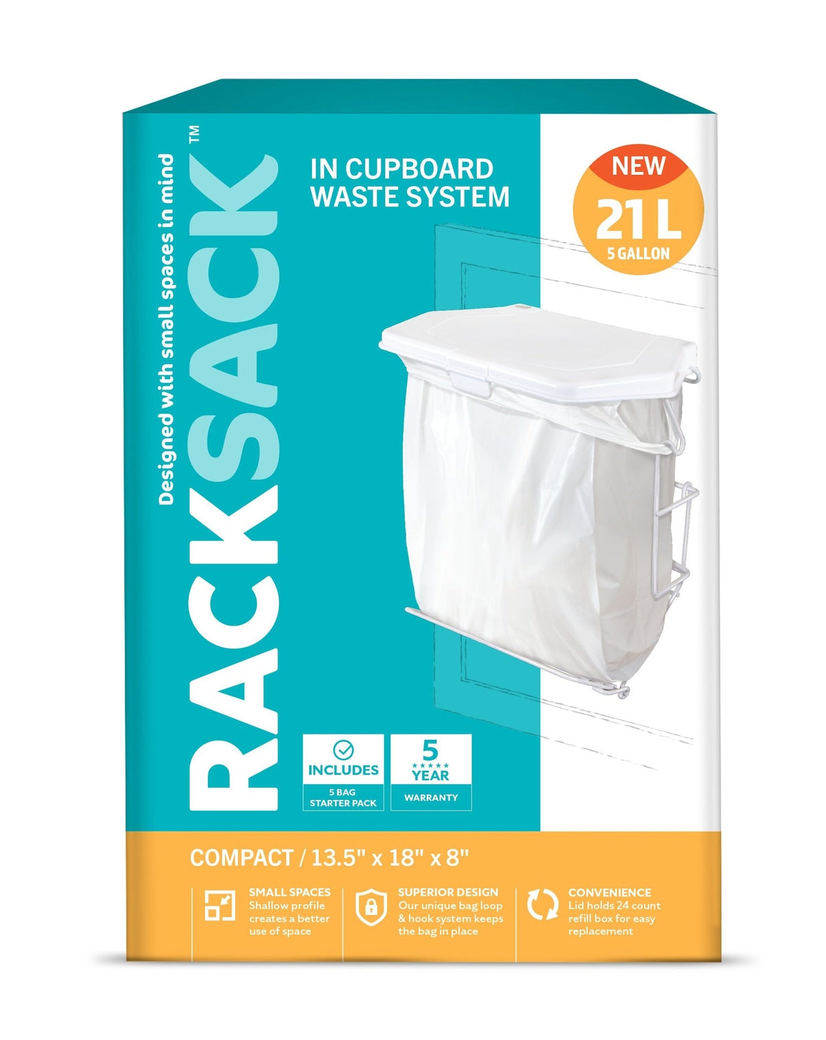 Expandable Kitchen Garbage Bag Holder, Fits 15-L or 21-L bags, Includes 5 bags