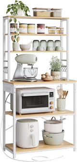 Home Oak/White Baker's Rack with 4 AC Outlets