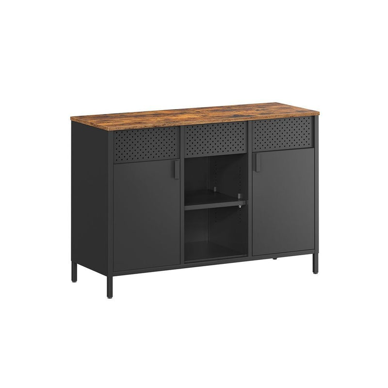 Home Rustic Brown/Black Metal Buffet Cabinet P5934