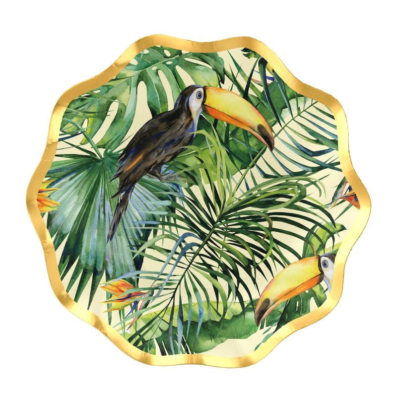 Palm Spring Round Paper Disposable Appetizer Bowls, Green/Gold, 6.5-in, 8-pk, for Summer Party R2308