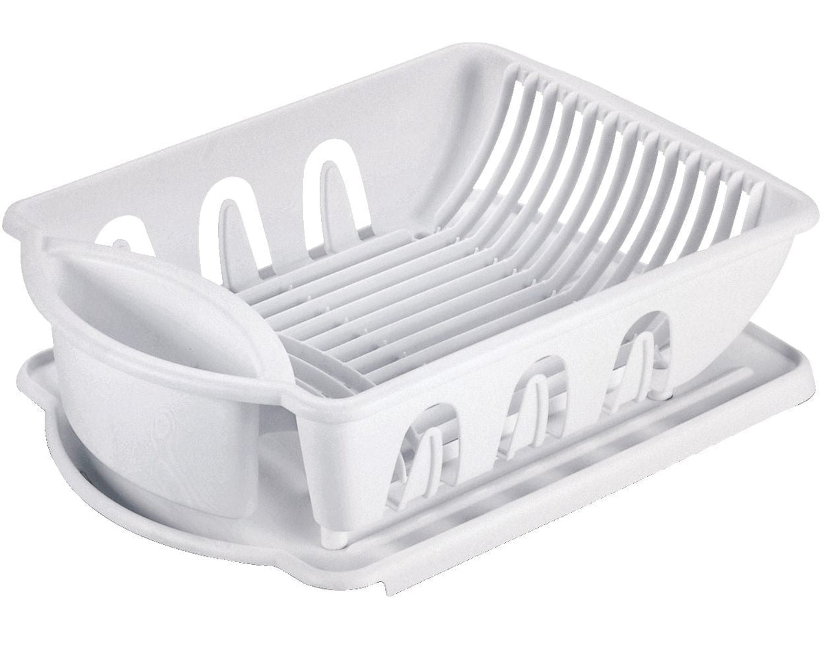 Plastic Nesting Dish/Cutlery Drying Rack & Drainboard Tray For Kitchen, White