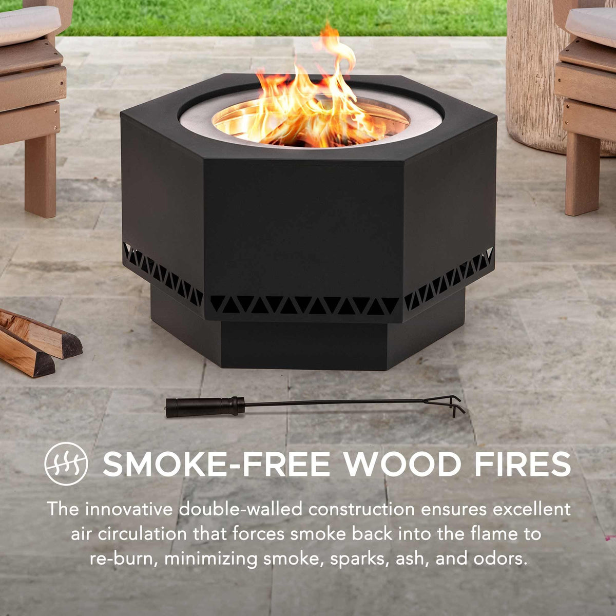 Hexagonal Low Smoke Stainless Steel Fire Pit, 26-in