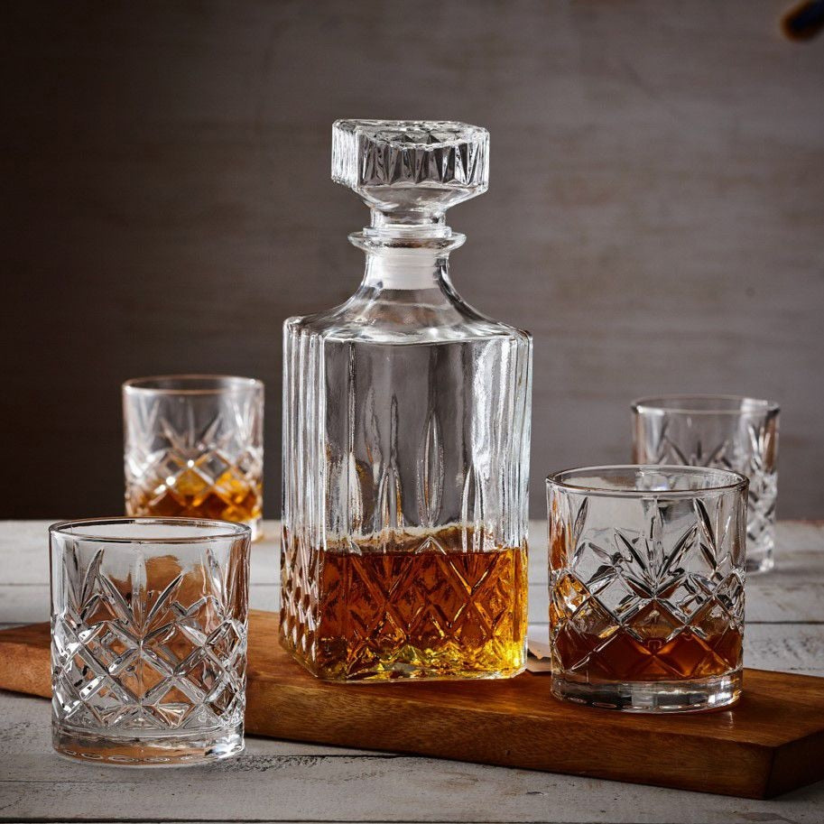 Glass Whiskey Decanter & Glasses Set, 5-pc