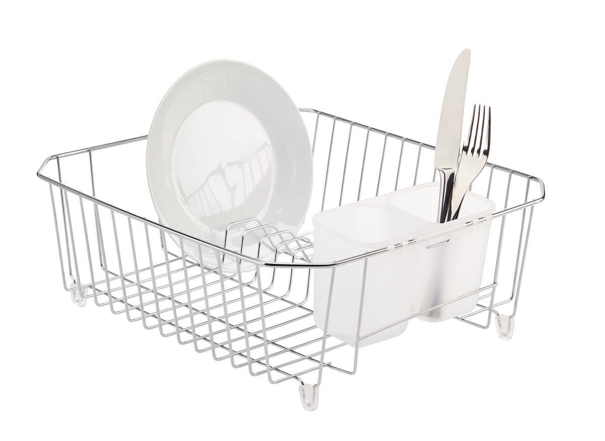 Small Metal Dish Drying/Draining Rack For Kitchen, Chrome, 14.25 x 12.5 x 5-in