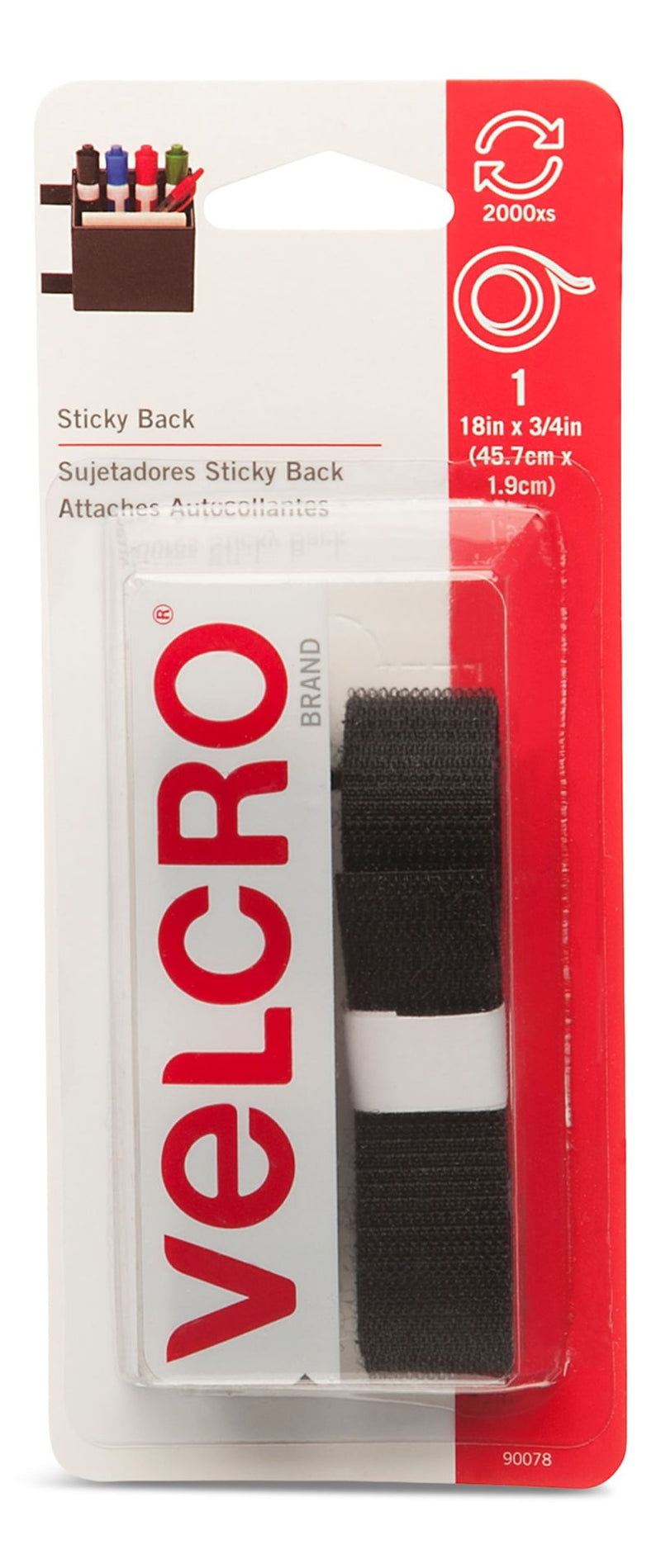 Hook-and-loop Adhesive General Purpose Sticky Back Tape, Black, 18 x 3/4-in, 1-pk M5871