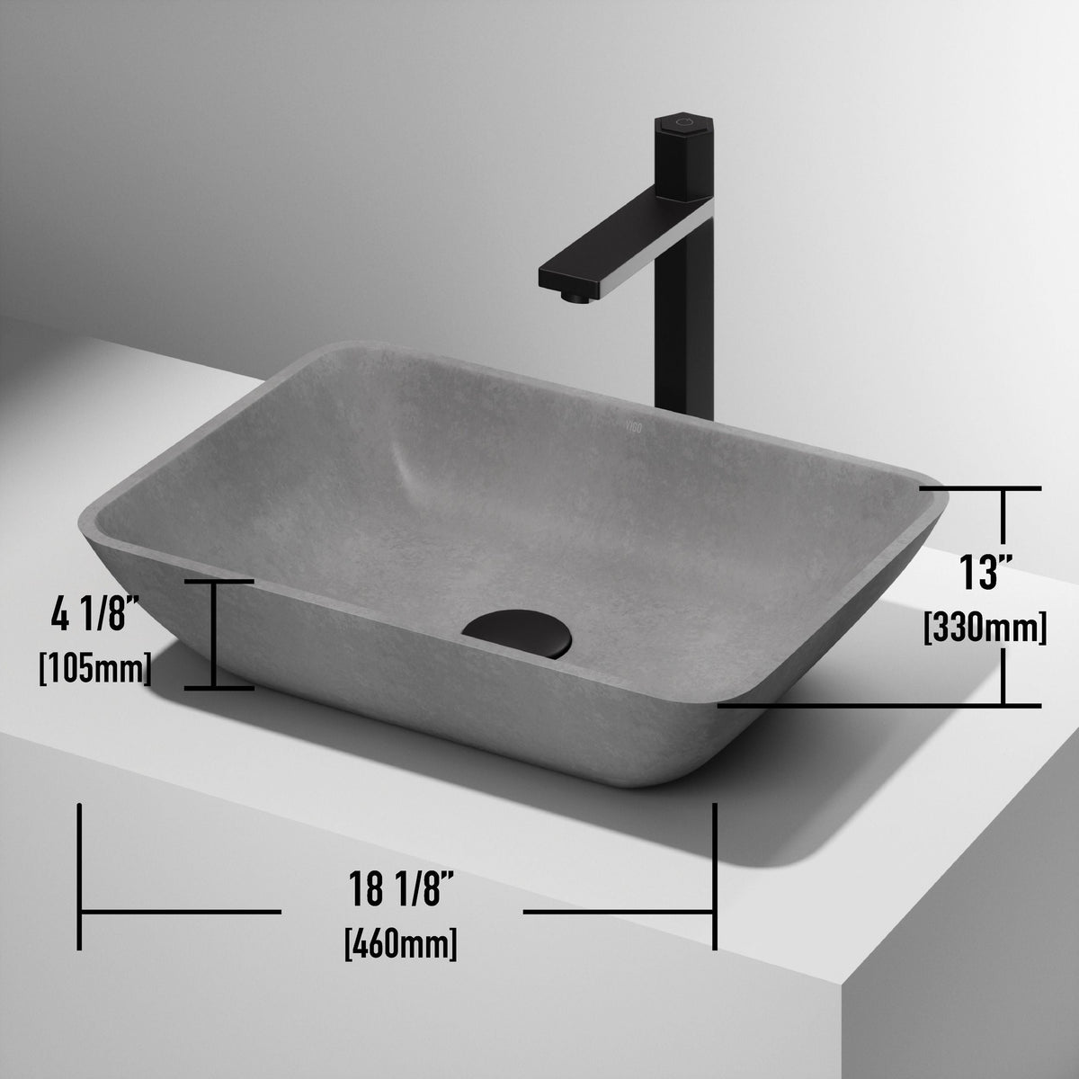 Duomo Gothic 18x13-in Deep Grey Bathroom Sink/Basin with Rectangular Vessel