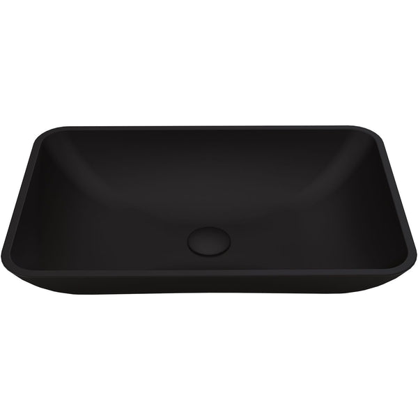 Hadyn Glass Rectangular Vessel Bathroom Sink/Basin with Rounded Edges & Deep Bowl, Black A8536