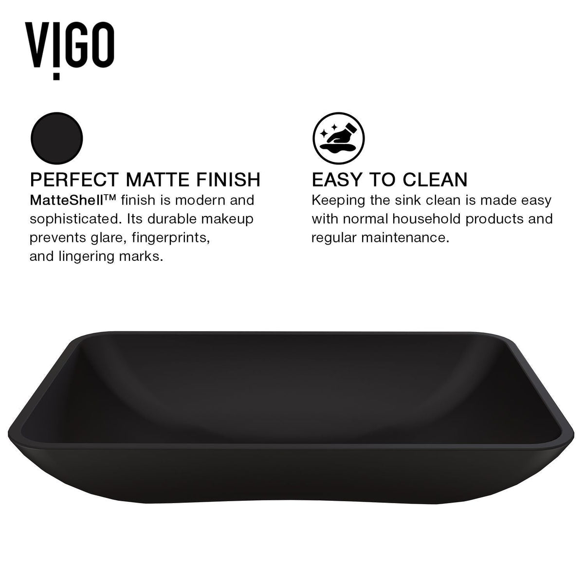 Hadyn Glass Rectangular Vessel Bathroom Sink/Basin with Rounded Edges & Deep Bowl, Black