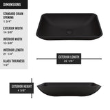 Hadyn Glass Rectangular Vessel Bathroom Sink/Basin with Rounded Edges & Deep Bowl, Black