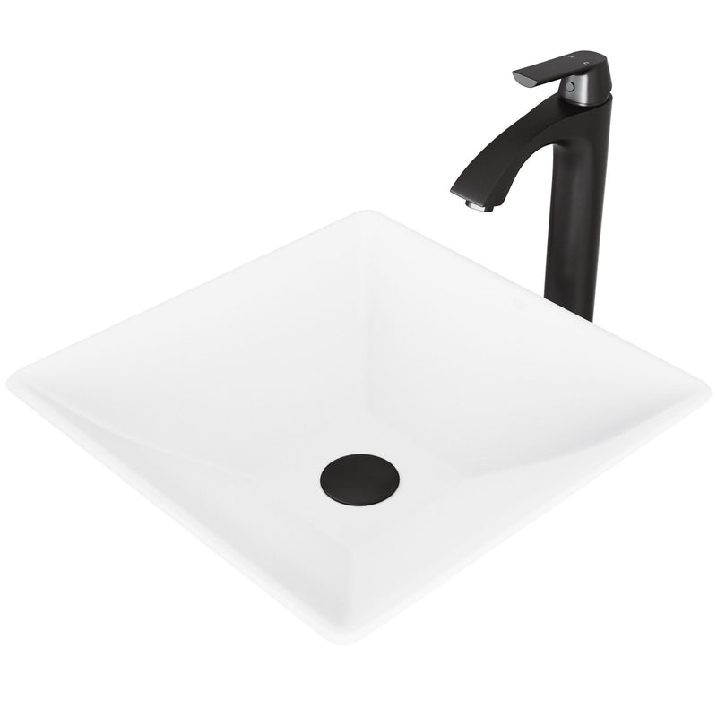 Hibiscus White Bathroom Sink/Basin Set with Linus Faucet and Square Composite Vessel N5347
