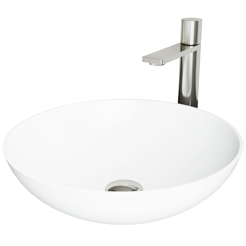 Lotus White Bathroom Sink/Basin Set with Gotham Faucet and Round Composite Vessel D3372