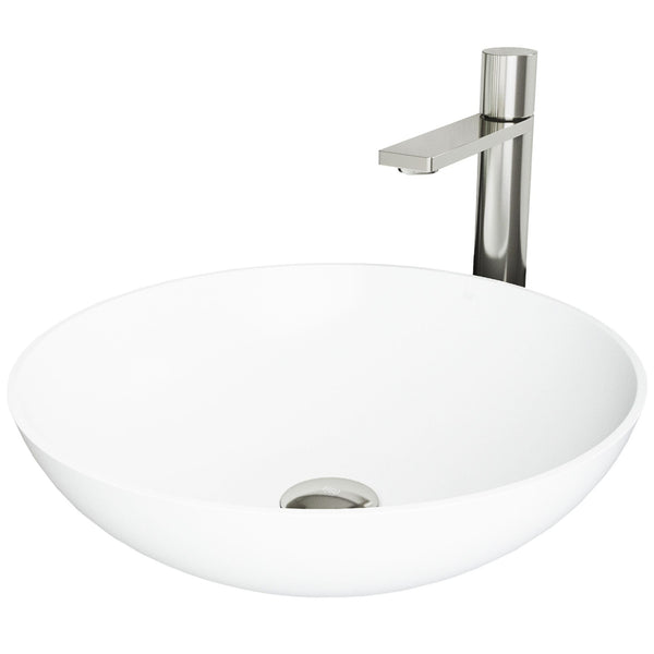 Lotus White Bathroom Sink/Basin Set with Gotham Faucet and Round Composite Vessel H5515