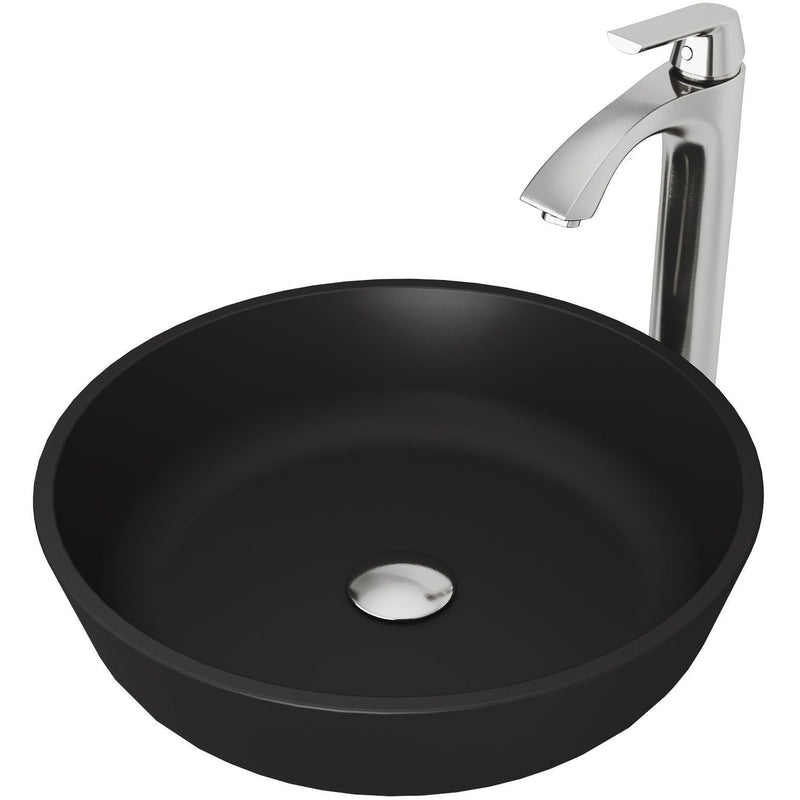 Modus Matte Black Bathroom Sink/Basin Set with Linus Faucet and Round Glass Vessel K8986