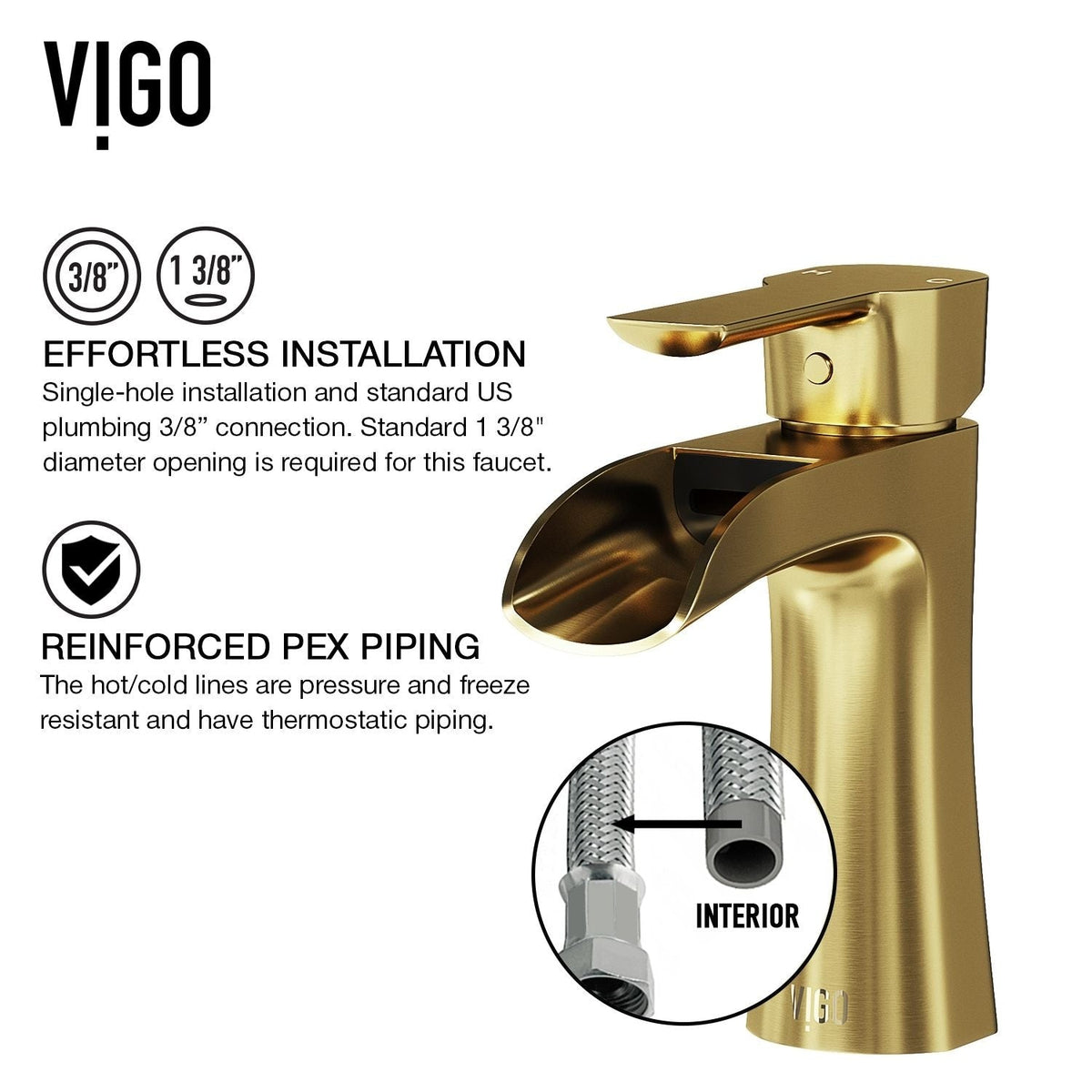 Paloma Single Handle Single Hole Bathroom Sink Faucet, WaterSense Certified, Matte Gold