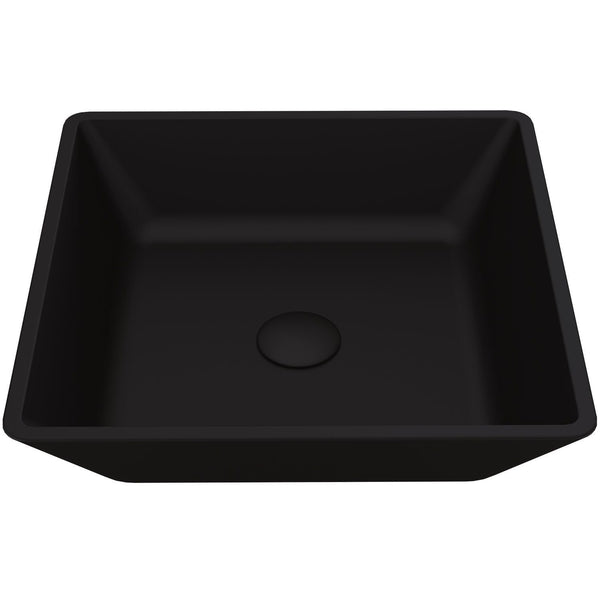 Roma Glass Square Vessel Bathroom Sink/Basin with Rounded Edges & Deep Bowl, Black L5913