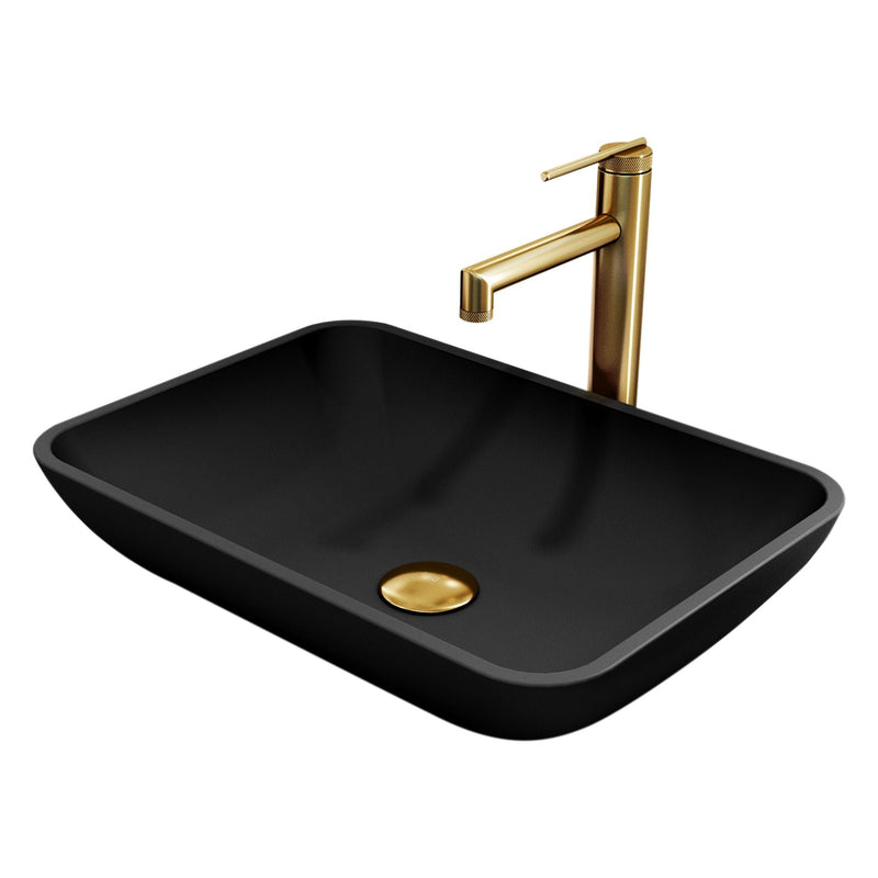 Sottile Matte Black Bathroom Sink/Basin Set with Sterling Faucet and Glass Rectangular Vessel L7101
