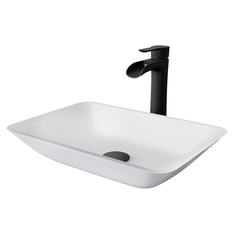Sottile White Bathroom Sink/Basin Set with Niko Faucet and Glass Rectangular Vessel O982