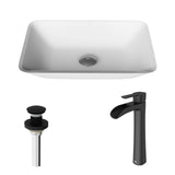 Sottile White Bathroom Sink/Basin Set with Niko Faucet and Glass Rectangular Vessel